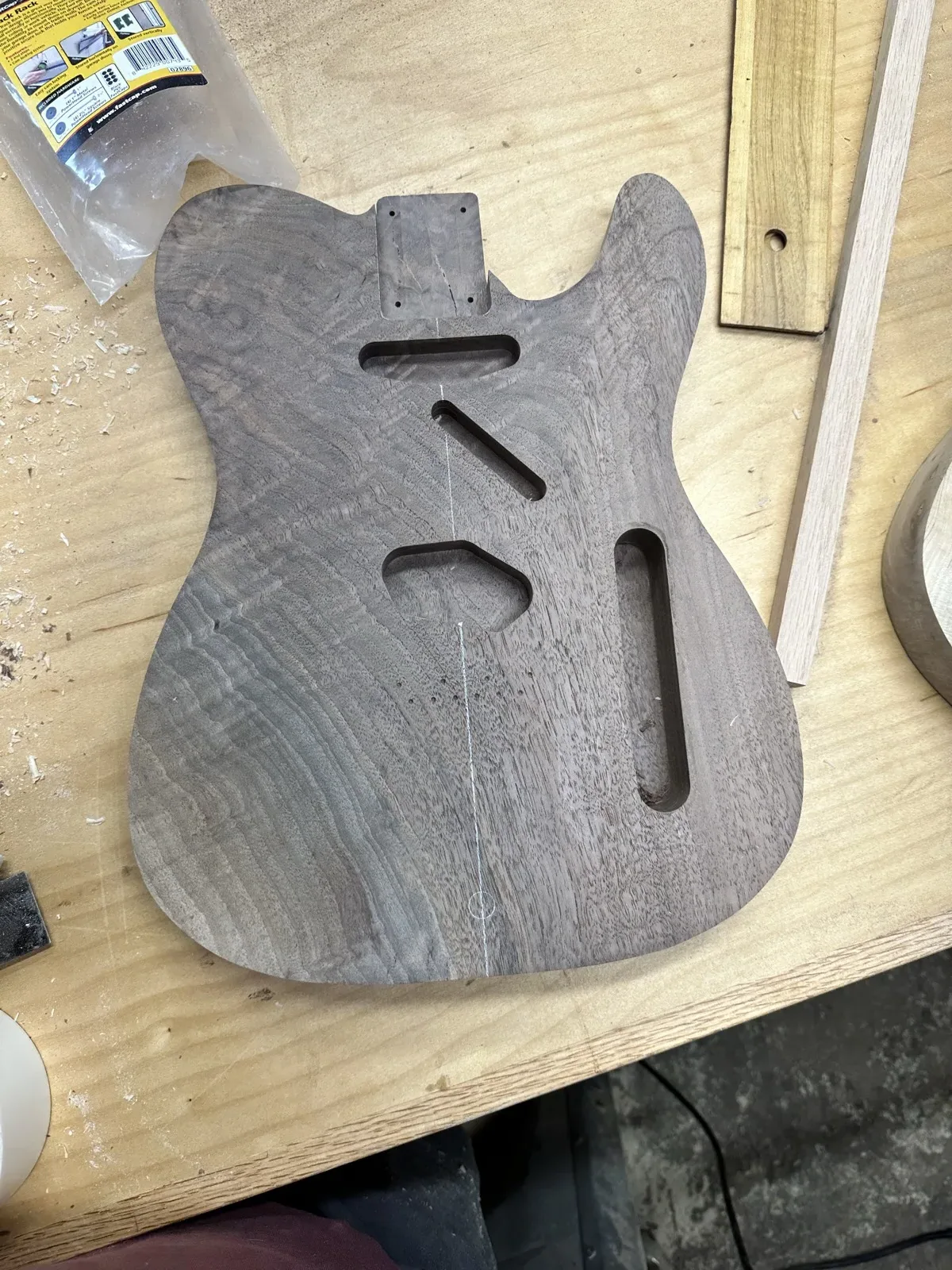 Guitar body back with a routed control cavity and neck pocket